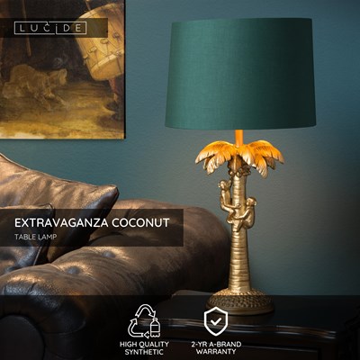 Lucide EXTRAVAGANZA COCONUT - Table lamp - Ø 30,5 cm - 1xE27 - Matt Gold / Brass